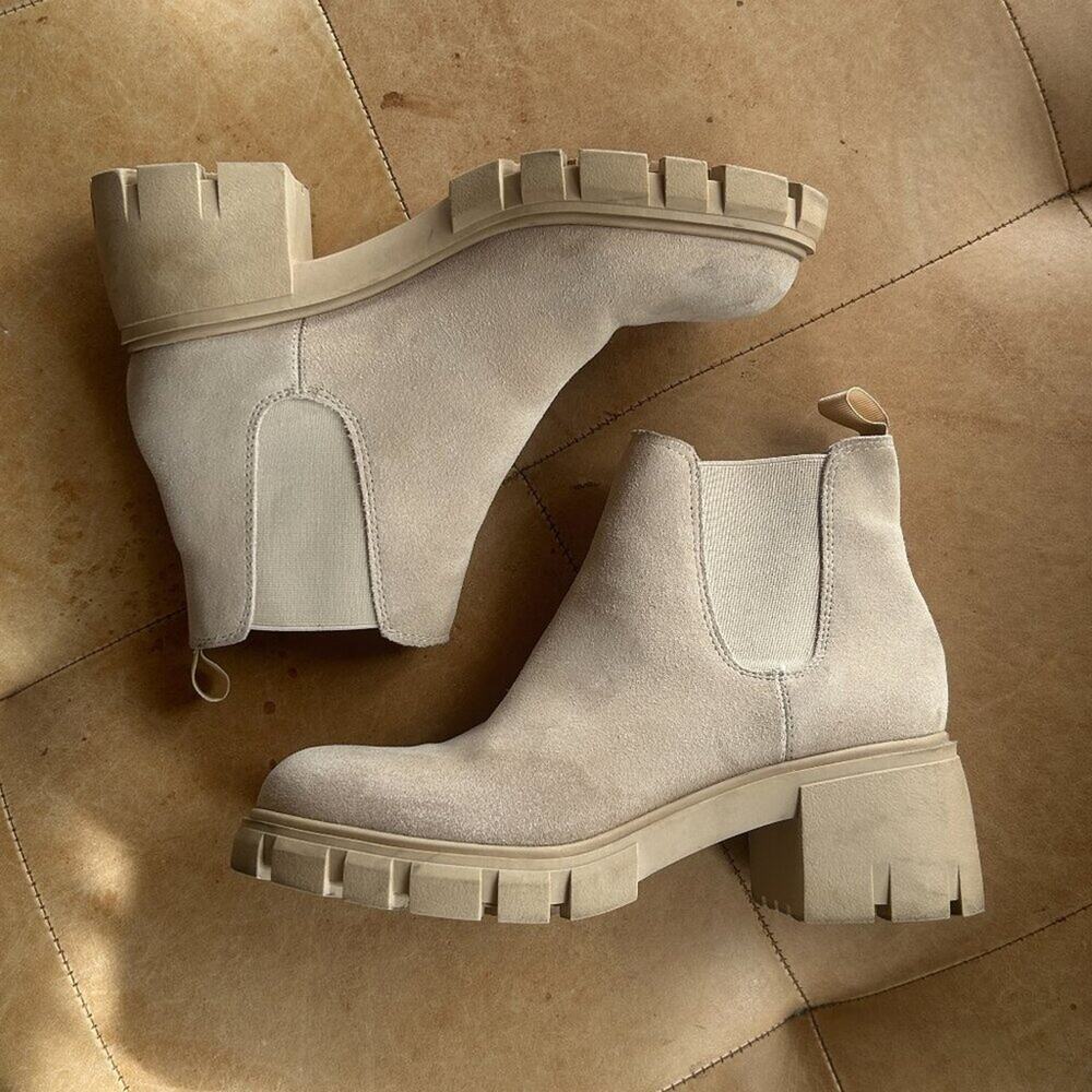 Steve Madden Howler Suede Chelsea Boots Lug Sole Block Heel Size 8M
